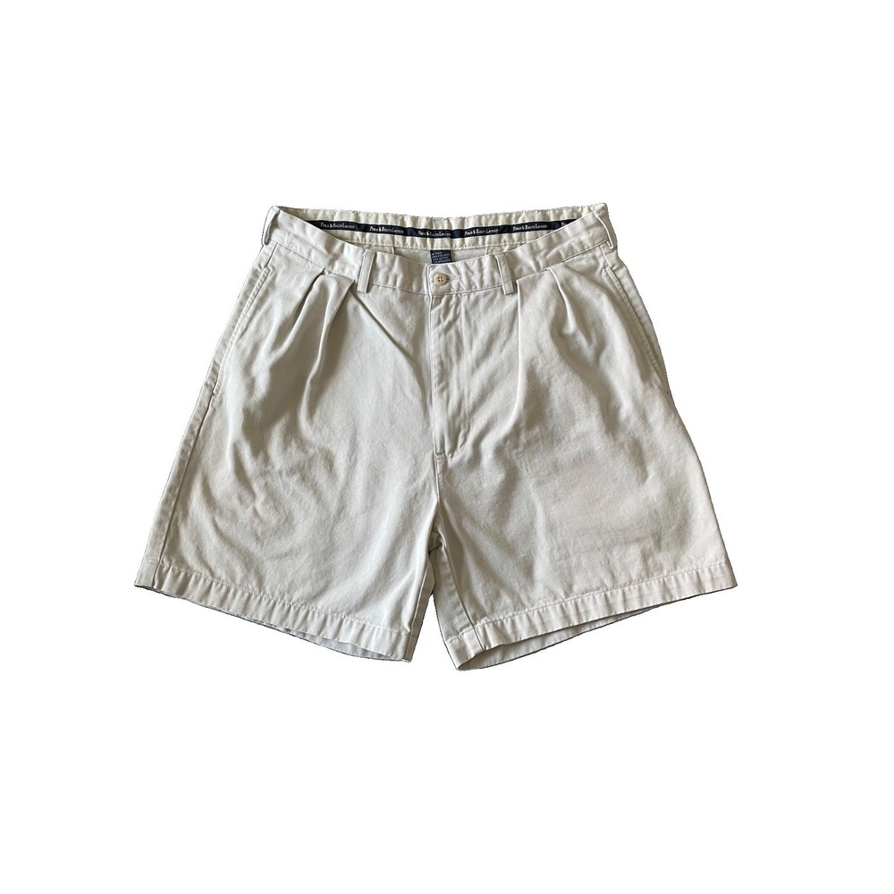 Polo Ralph Lauren Chino Shorts Mens 34 Cream Double Pleat Classic Fit 100%Cotton